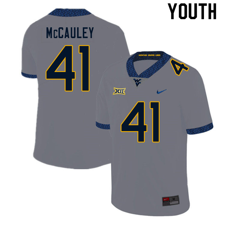 Youth #41 Jax McCauley West Virginia Mountaineers College Football Jerseys Sale-Gray